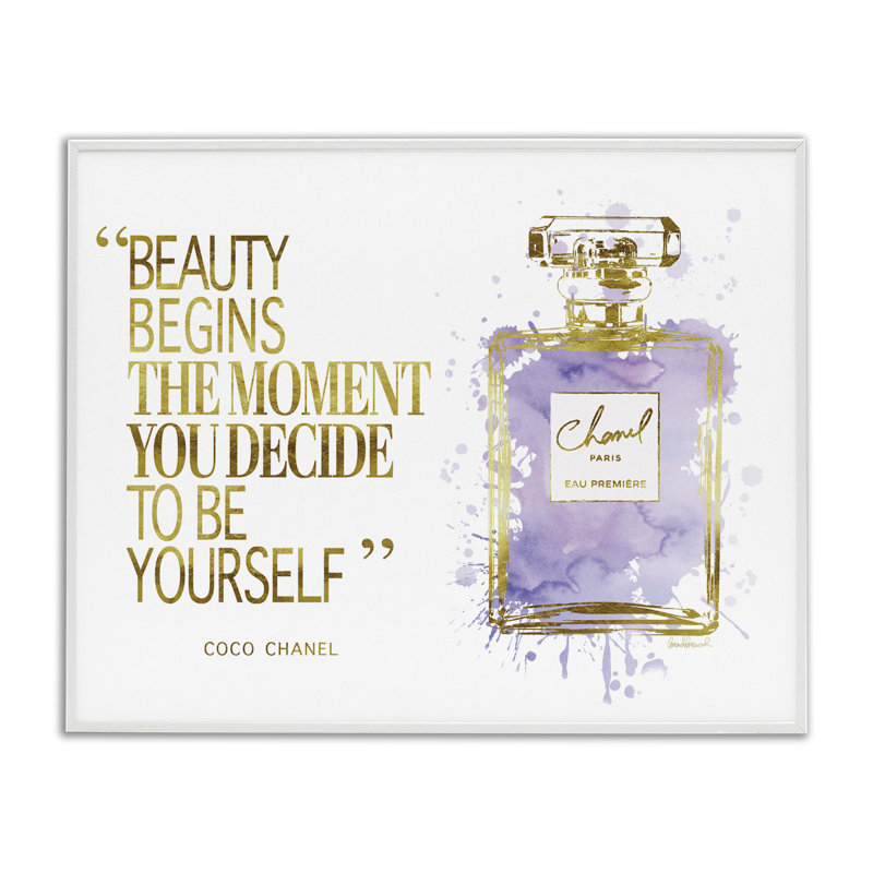 Beauty Begins Designer Quote - bouteille de parfum Glam mauve, Blanc, H 14 po x l 11 po