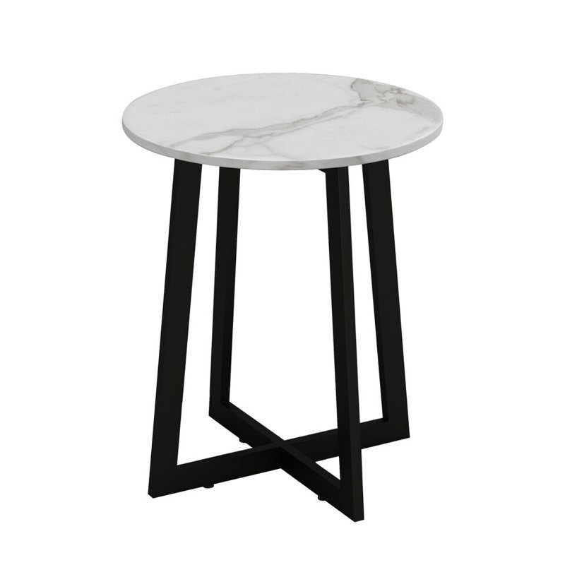 Ajana Solid Wood Cross Legs End Table, White Marble