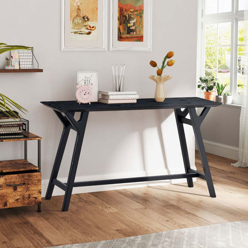 Console étroite avec pieds en bois massif, Noir, noir, noir, noir
