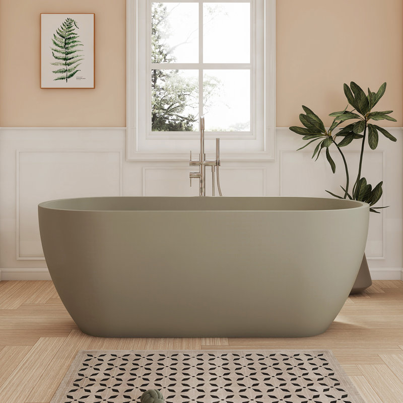 Baignoire de trempage autoportante en béton à surface solide 63 po Fslefay Terrazzo, Mat