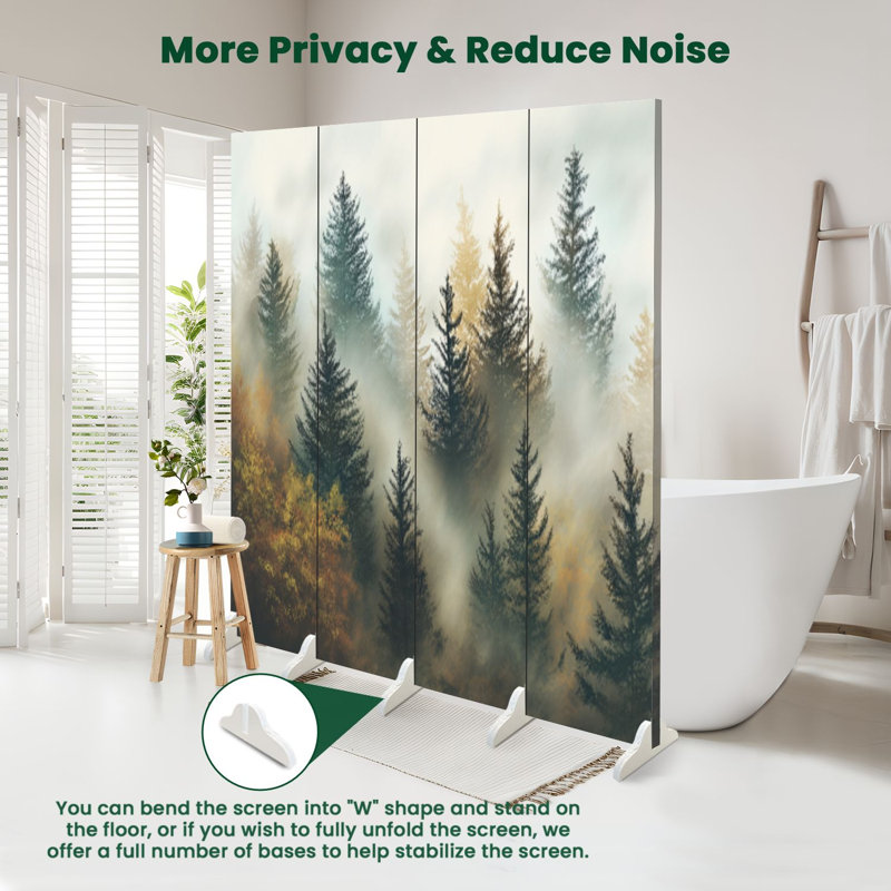Cloison pliante 4 panneaux paravent Royal Forest Wood Green Pine Trees Autumn Leaves, 4, H 71 po x l 64 po x P 1 po