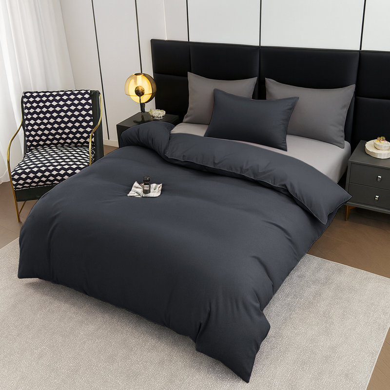 Aspire Homeware Ultra Soft 4 Piece Hotel Quality Dyed Duvet Bedding Set with Pillowcases and Fitted Sheet, Charcoal