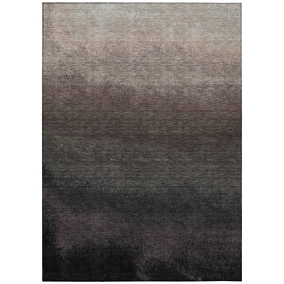 Machine Washable Indoor/Outdoor Xhevrie Black Rug