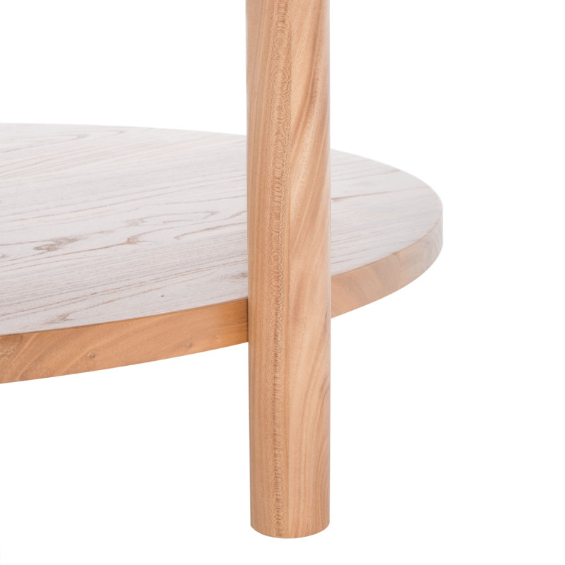 35" Elm Wood & White Marble Round Coffee Table with Storage