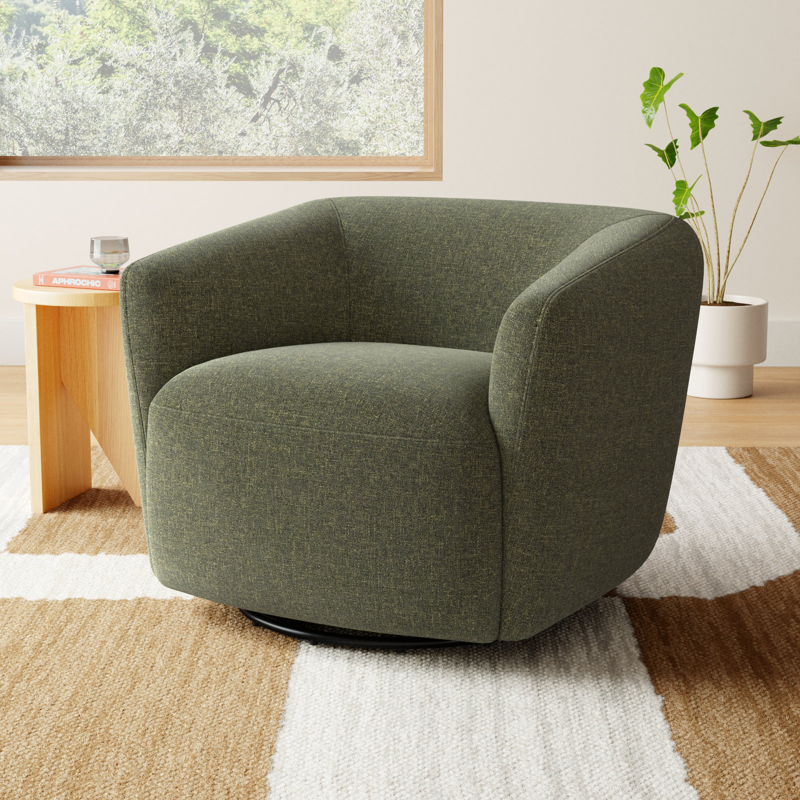 Jeremiah Pine Swivel Armchair, Nathan Hemp Tweed