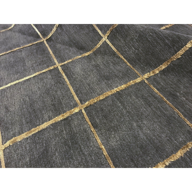 Tapis gris et or noué à la main de haute qualité