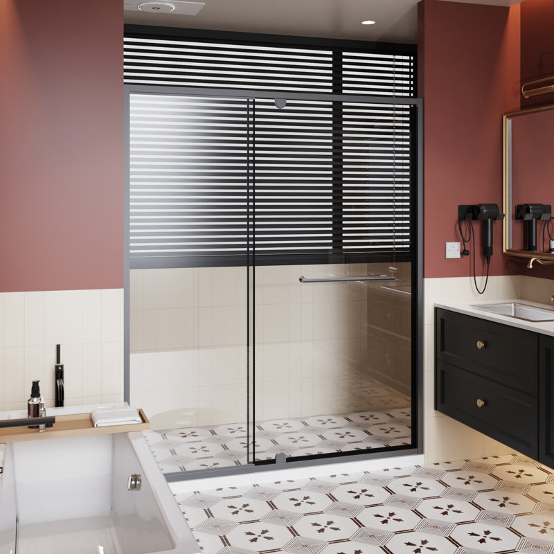 60 In X 72 Pivot Shower Door, 1/4 Inch Tempered Glass With , Black Aluminum Frame, High - Quality Hinges And Handles, Reversible Mounting By Thick Glass, Stainless Steel Handle, Magnetic Seal For