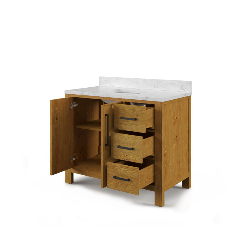 Dino 42 in. Single Sink Freestanding Sierra Oak Bath Vanity with Carrara White Engineered Marble Top (Assembled), 42"