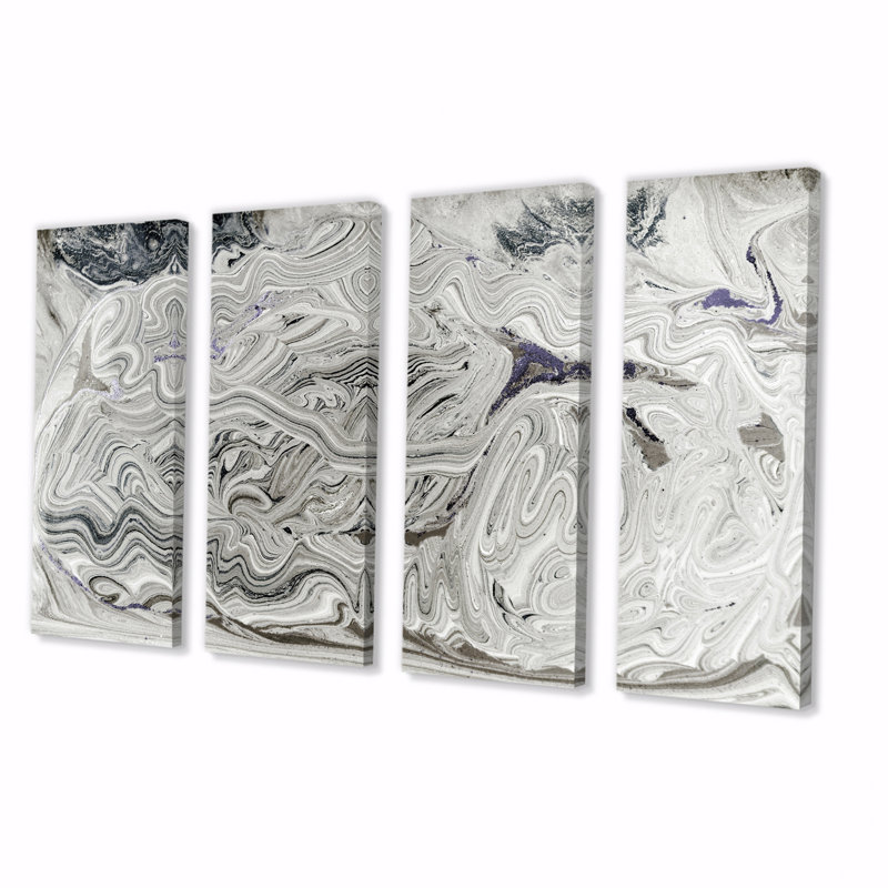 Marble liquid art in shades of grey I - 4 pièces, impression sur toile tendue