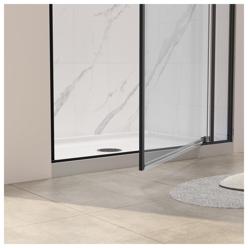 Universal Pivot Shower Door, 28-32" W x 72" H, Reversible Left/Right Opening, Matte Black Finish with Aluminum Alloy Frame