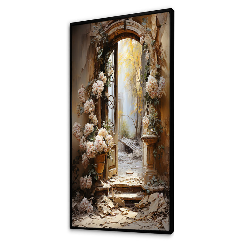 Ruines anciennes «Blooms I» - Art mural fantastique, Cadre flottant noir, H 60 po x l 28 po x P 1,5 po