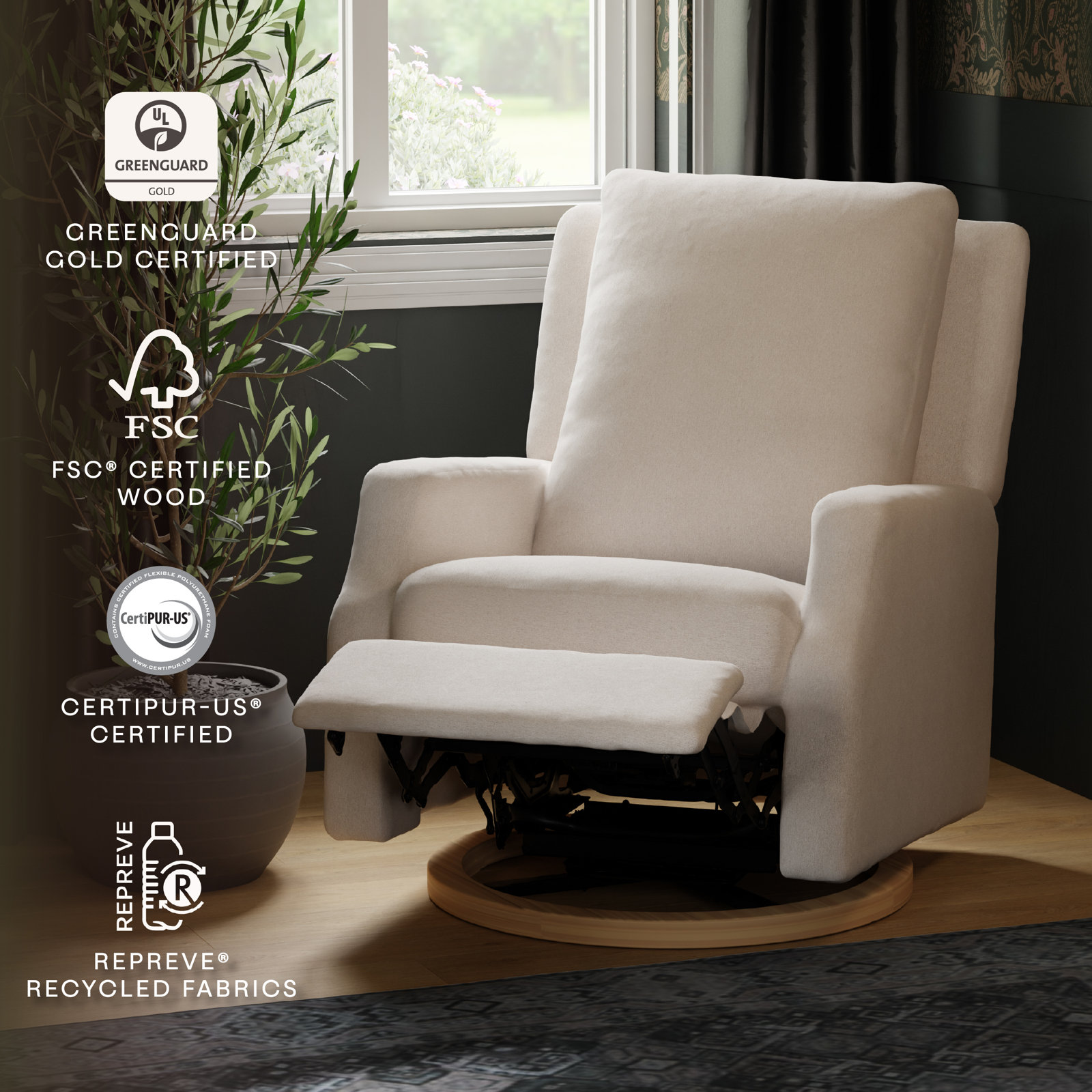 Crewe Swivel Glider, Cream Polyester