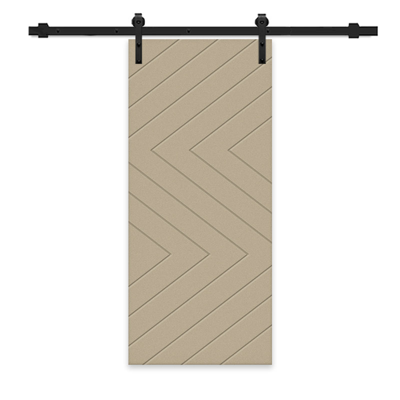 Porte de grange à panneaux et en bois manufacturé avec quincaillerie d'installation, 24 po x 80 po, Brut, Noir mat