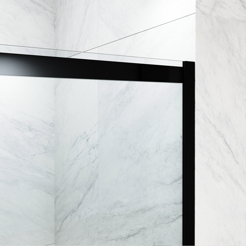 VIGO Amada 56"–60" W x 74" H Frameless Sliding Shower Door in Matte Black with Clear Tempered Glass, Black