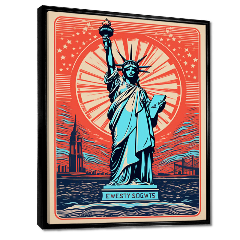 Statue de la liberté rétro, Illustration de New York - Monuments, art mural, Cadre flottant noir, H 20 po x l 12 po