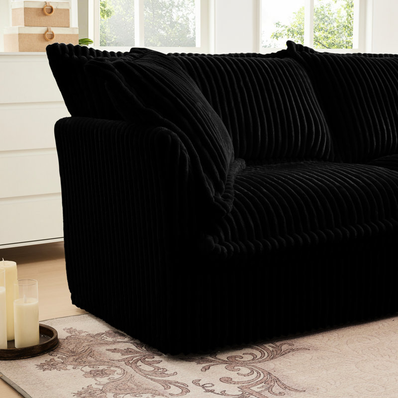 2 fauteuils en velours côtelé noir. Siège profond pour la détente. Rembourrage luxueux. Apparence élégante. Housses amovibles. Siège spacieux. Pratique. Fabrication. Installation facile. For Living