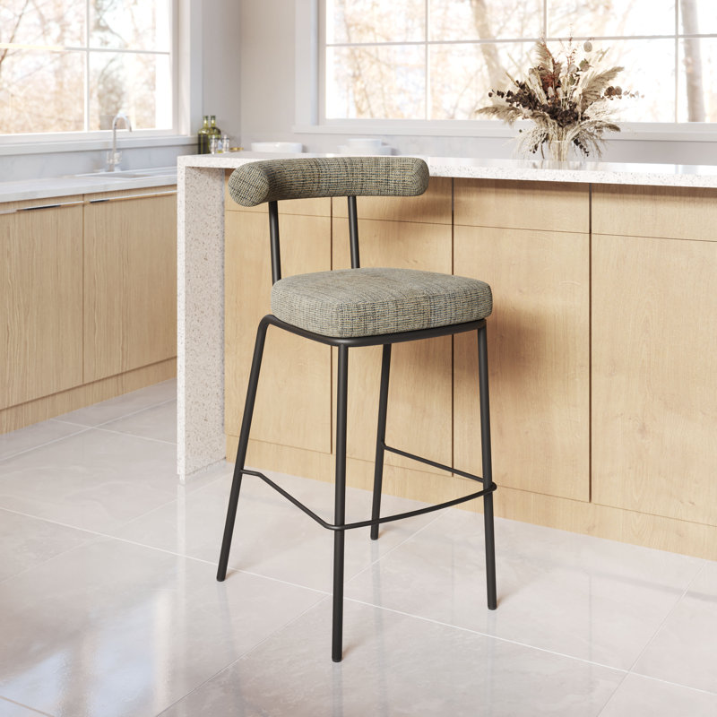 Tabouret de bar Kede en tweed vert, Tabouret de bar (siège d'une hauteur de 29,5 po)