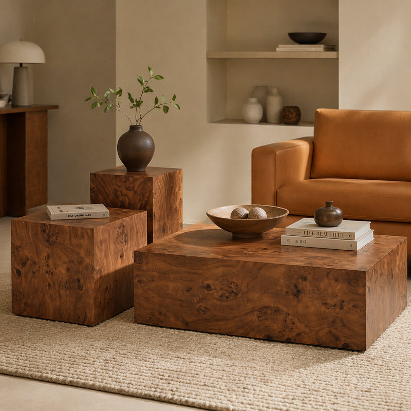 Table basse d'appoint en placage de noyer et en panneau de fibres à densité moyenne de qualité supérieure, 11,8 po x 11,8 po x 19,7 po, aucun article supplémentaire inclus