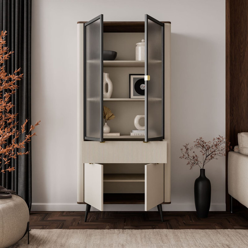 Display Cabinet, cashmere / walnut