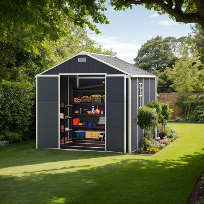 8x8 FT Waterproof Resin Storage Shed with Lockable Door, 12mm PP Board & HD Window