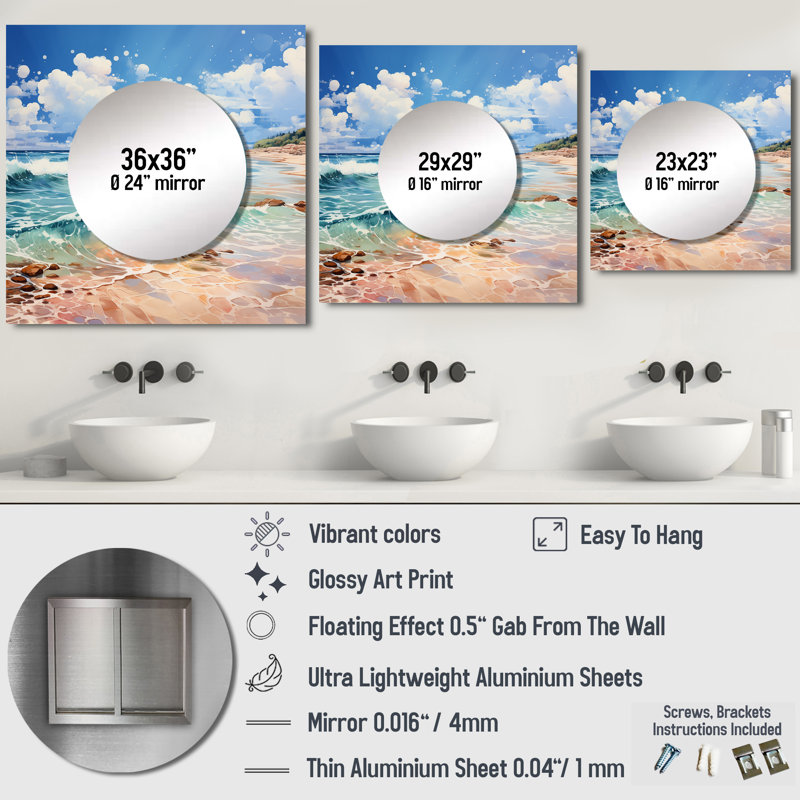 Décoration murale relaxante Beach Breezes II - Miroir carré Beach & Ocean, 29 po x 29 po