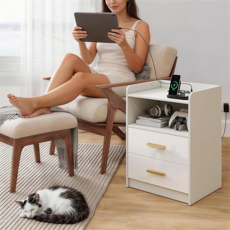 42.2 cm W Bedside Table, White Set of 2
