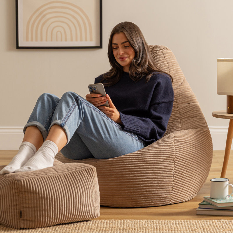 Bean Bag Bazaar Dalton Corduroy Recliner Bean Bag and Footstool, Brown