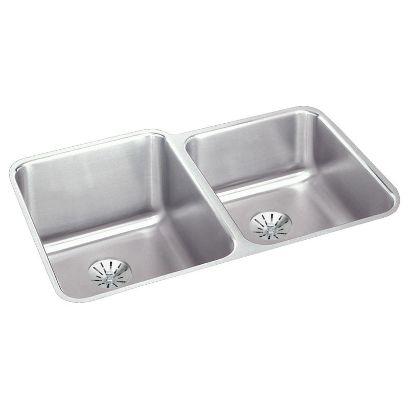 Lustertone 31.25" L x 20.5" W Double Basin Undermount Kitchen Sink with Basket Strainer