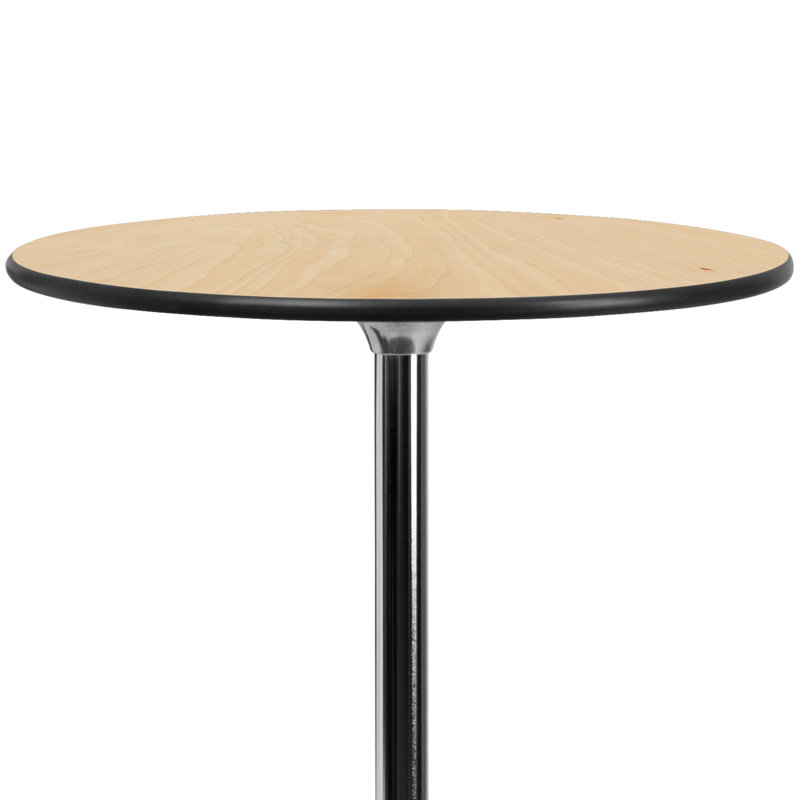 Marrel Round Wood Cocktail Table with Columns, 42" H x 24" L x 24" W, Oak, Chrome