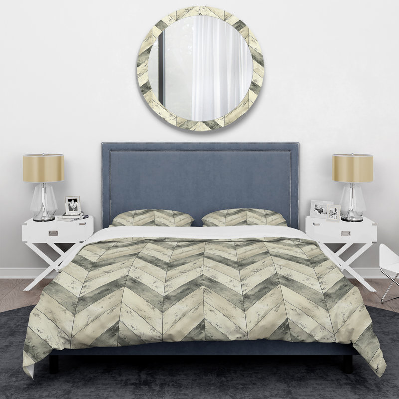 Beige Chevron Glam Pattern - Glam Duvet Cover Set, King Duvet Cover + 2 King Pillow Shams