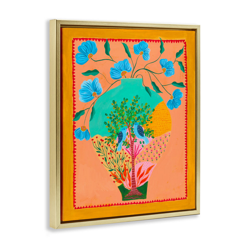 Cadre flottant dans un vase Bluebirds & Boho, design par Nabeela Rumi, H 31 po x l 25 po, Doré