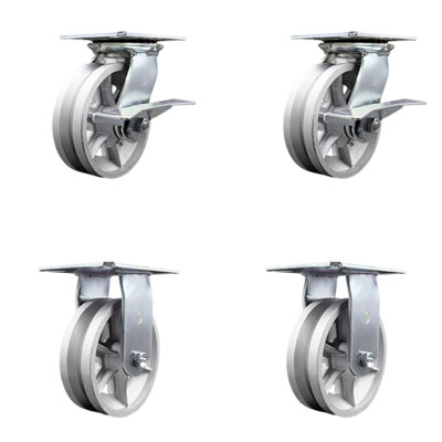 6 Inch V Groove Semi Steel Caster Set with Ball Bearing 2 Brakes and 2 Rigid SCC