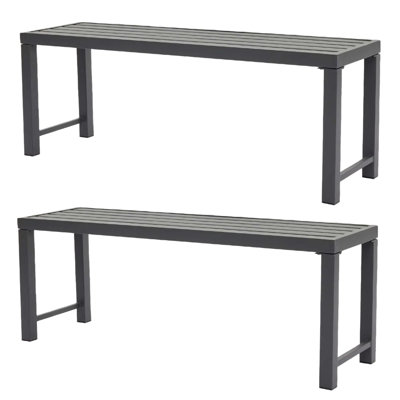 Outdoor Metal Garden Bench Set of 2, Patio Backless Bench, Weatherproof Park Benches for Gardens, Patios​ by Ebern Designs
