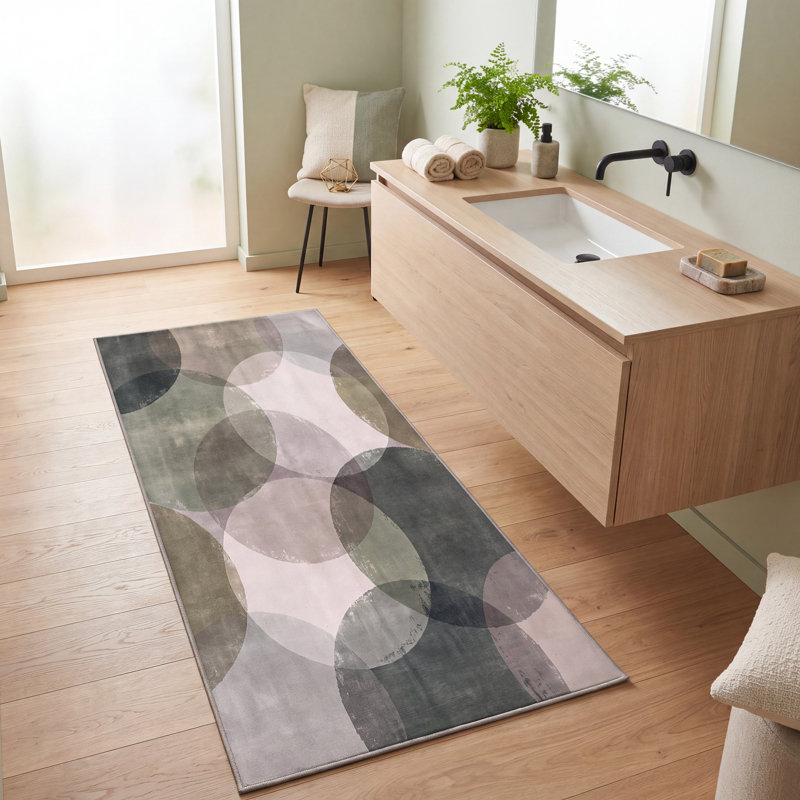 Tapis Vale2 Modern Circles géométrique vert gris blanc, lavable à la machine, antidérapant, à poils courts, pour l'intérieur et l'extérieur, adapté aux animaux domestiques, idéal pour le salon, la chambre, la salle à manger, l'entrée, le corridor ou le bureau.