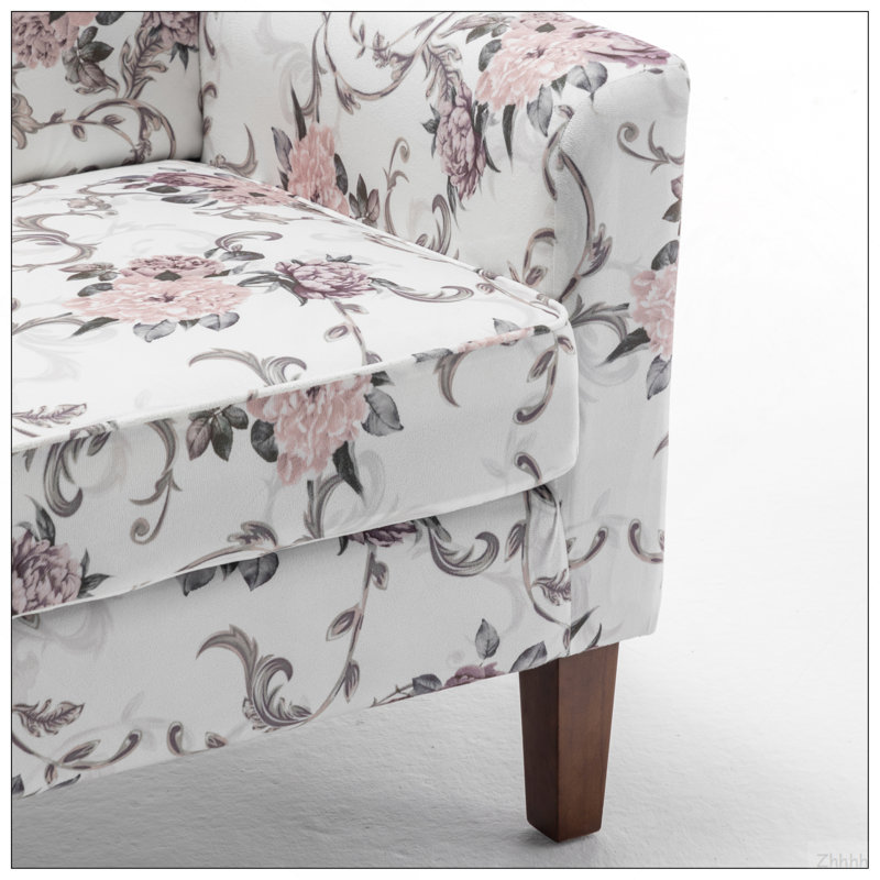 Chaise avec accoudoirs en mélange de polyester à motifs, structure en bois de bouleau massif avec pieds fuselés bruns, chaise d'appoint rembourrée de mousse avec garniture pour le bureau du salon