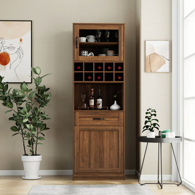 Armoire de cuisine avec étagère de rangement coulissante multifonctionnelle, armoire de rangement de style campagnard avec portes en verre, organisateurs de garde-manger pour la cuisine, armoire de bar, salle à manger