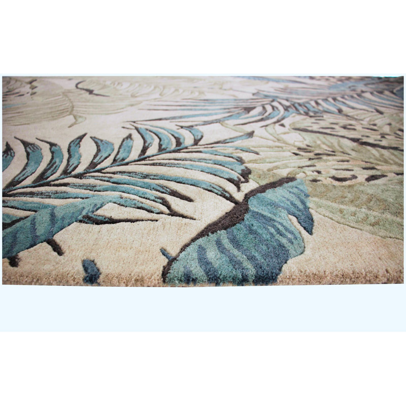 Tapis ivoire / bleu en laine touffeté à la main Jerad, Rond 5 pi 6 po