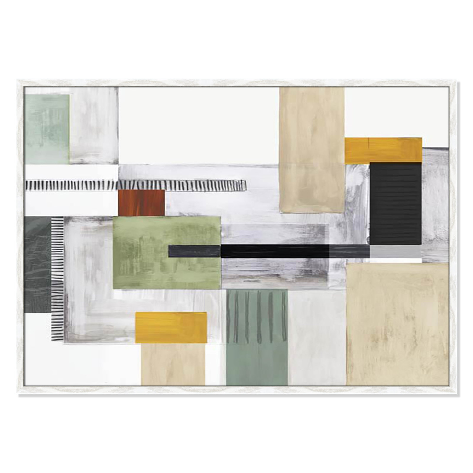 Playful Blocks by Tom Reeves, No Mat, 29.5" H x 41.5" W x 0.75" D, White Slim Picture Framed
