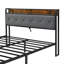 Très grand cadre de lit très grand avec lumières à DEL, tête de lit avec rangement, 2 tiroirs, station de charge, brun et gris, fer, sans sommier, assemblage facile, mobilier de chambre à coucher silencieux et stable-130522808