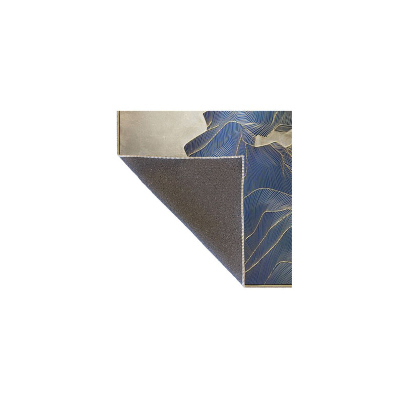 Tapis bleu tissé crème lavable à la machine, Sous-tapis rond 3 pi 3 po inclus