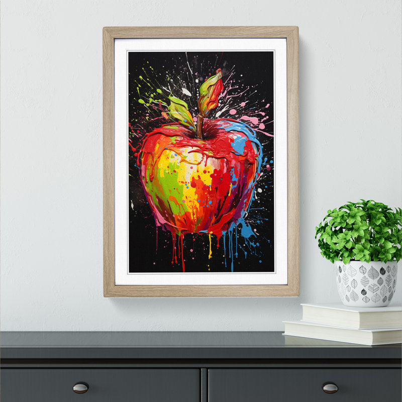 Apple Action Painting Art - Framed Print, Oak Framed, 34cm H x 25cm W