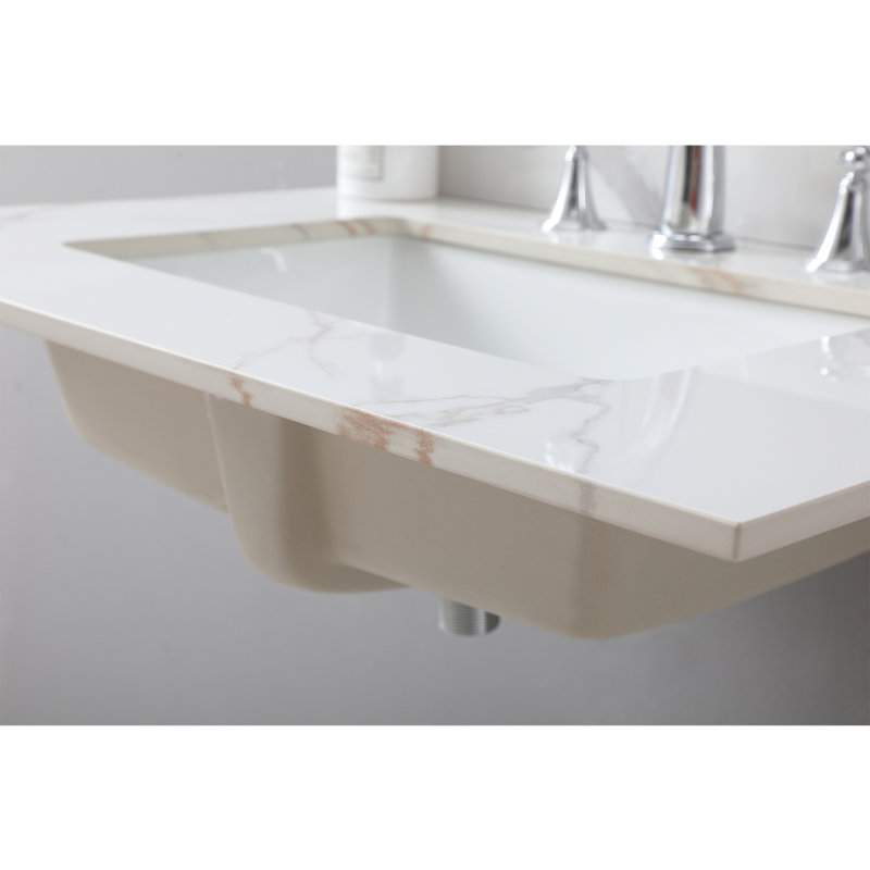 Montary 31Inch Bathroom Stone Vanity Top Carrara  Color With Undermount Ceramic Sink And Single Faucet Hole With Backsplash