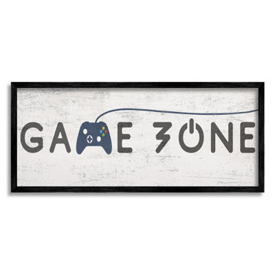 " Game Zone Video Gamer Phrase Rustic Blue Controller " by Daphne Polselli