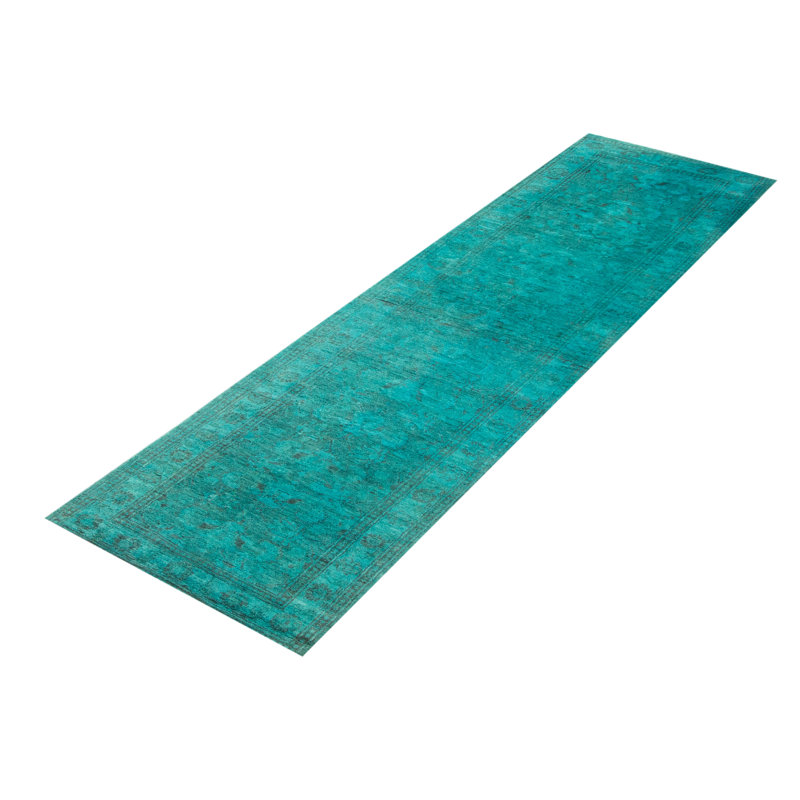 Tapis bleu sarcelle noué à la main de conception unique 2 pi 8 po x 9 pi 3 po