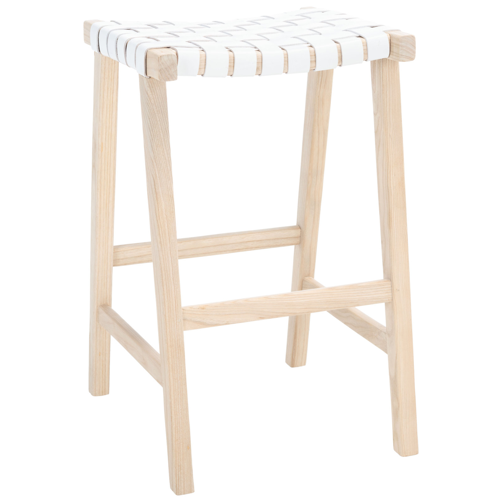 Alston Backless Leather Bar & Counter Stool, Bar Stool (30” Seat Height), Light Natural, White