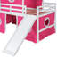 Lit simple mezzanine rose avec toboggan, tente et tour - Bois massif, conception de maisonnette, tour de couloir sous circulation d'air, tente à l'intérieur, construction, conception de fenêtre pour le plaisir-237279081