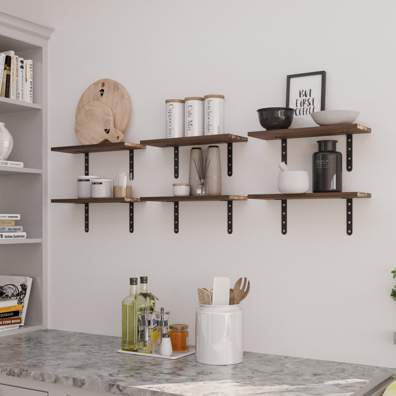 Lavish Home Floating Shelves - Set of 6 Shelves for Living Room, Kitchen, Bedroom, or Bathroom Decor - Wood Floating Shelves for Wall - Farmhouse Wall Decor