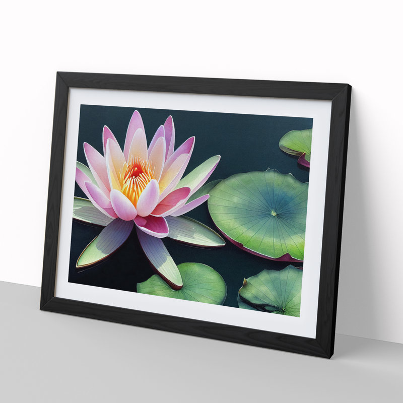 Watercolour Water Lily Flower Vol.5 - Single Picture Frame Print, Black, 46cm H x 64cm W