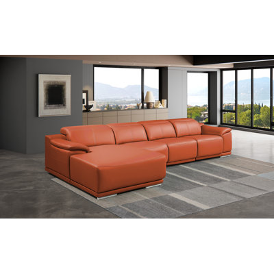 DivanItalia Camel Left-Facing 4-Piece L-Shaped Sectional in Top-Grain Italian Leather with 1 Power Recliner & Adjustable Headrests – Open Seating Design