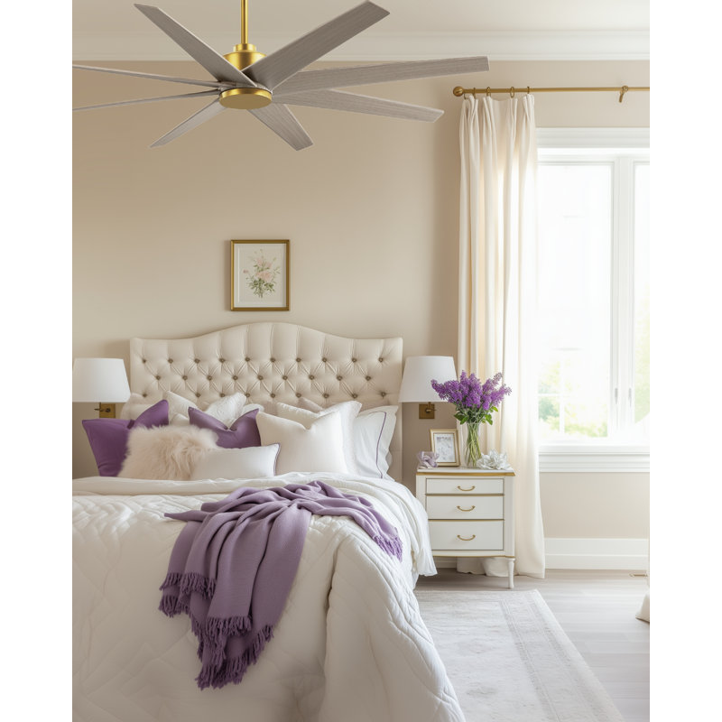 Ariella - Eight Blade Ceiling Fan - Brushed Brass Finish - Matte Black Blades, Gray Ash Tone, Brushed Brass